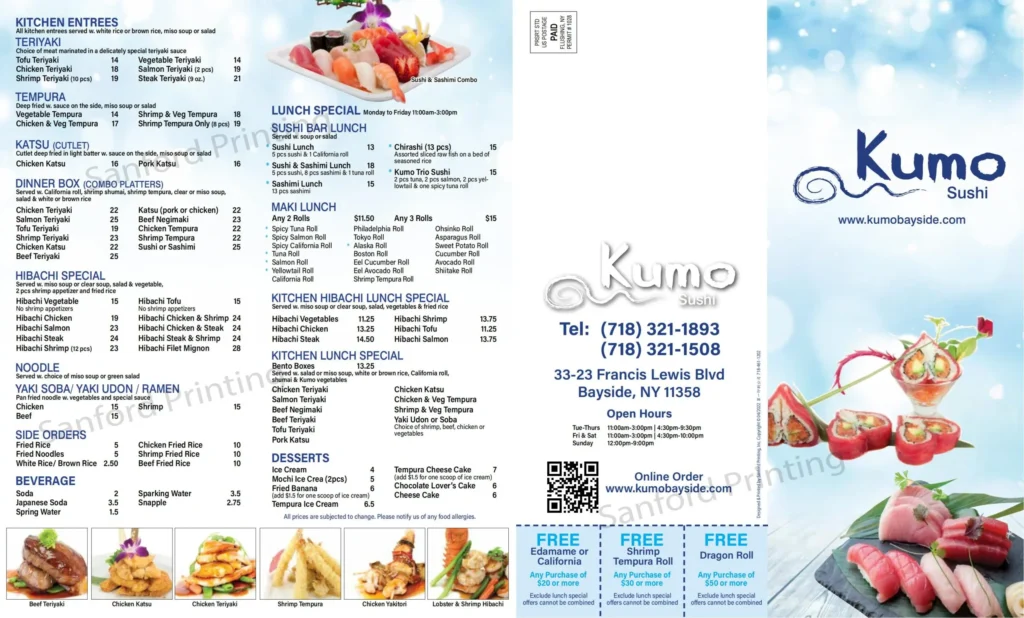 Menu at Kumo Sushi